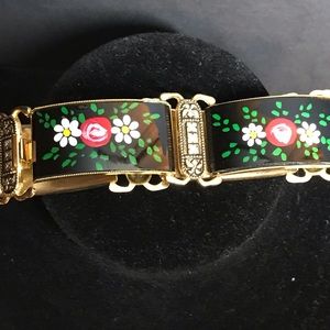 Vintage hand painted gold tone bracelet